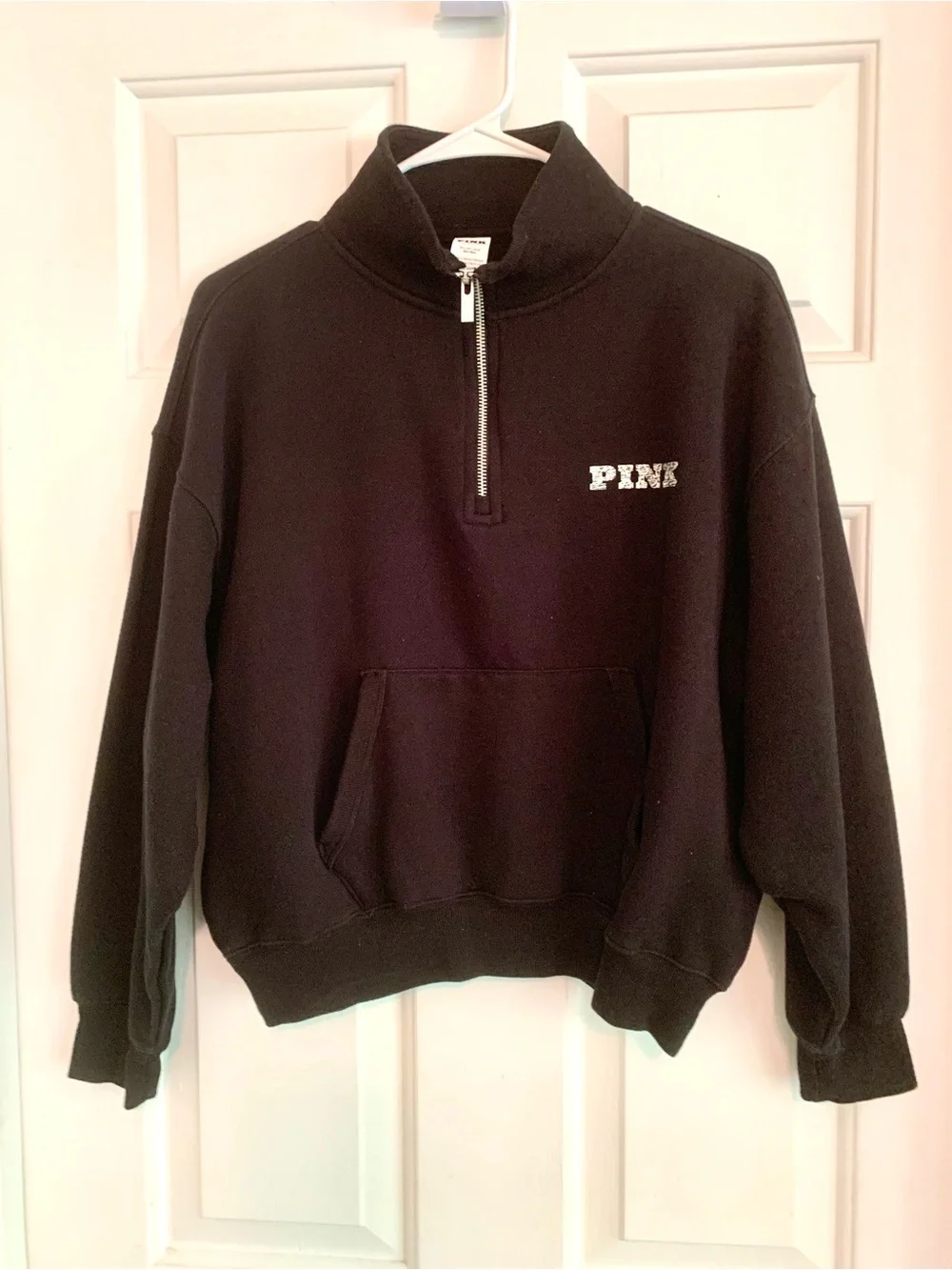 PINK Victoria's Secret Black Oversized Quarter-Zip Pullover & Sweatpants - Picture 2 of 5